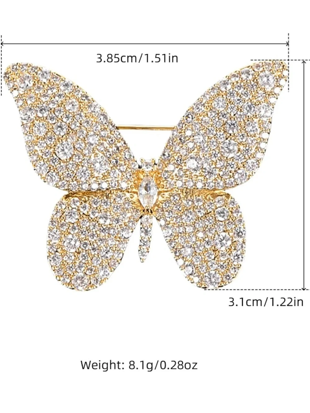 Anthropologie Gold and Clear Crystal Butterfly Brooch